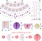 Purple Birthday Decorations - Purple Happy Birthday Banner with Honeycomb Ball, Butterflies Hanging Swirl Streamer, Circle Dot Garland Decoration - Birthday Party Decoration for Women Girl